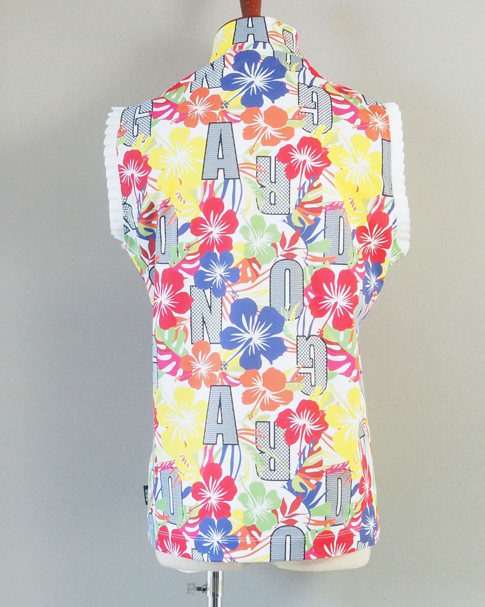 Showy hibiscus プリント ジップ ノースリーブ | モックネック 花柄 Tシャツ | フラワー | レディース | ゴルフウェア