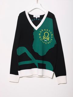 Face Merino Sweater | Vネックニット | ゴルフウェア | ブラック | レディース ゴルフウェア