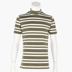 MENS STRIPE HIGH NECK | メンズ ストライプ ハイネック | モックネック Tシャツ ゴルフウェア | OLIVE オリーブ