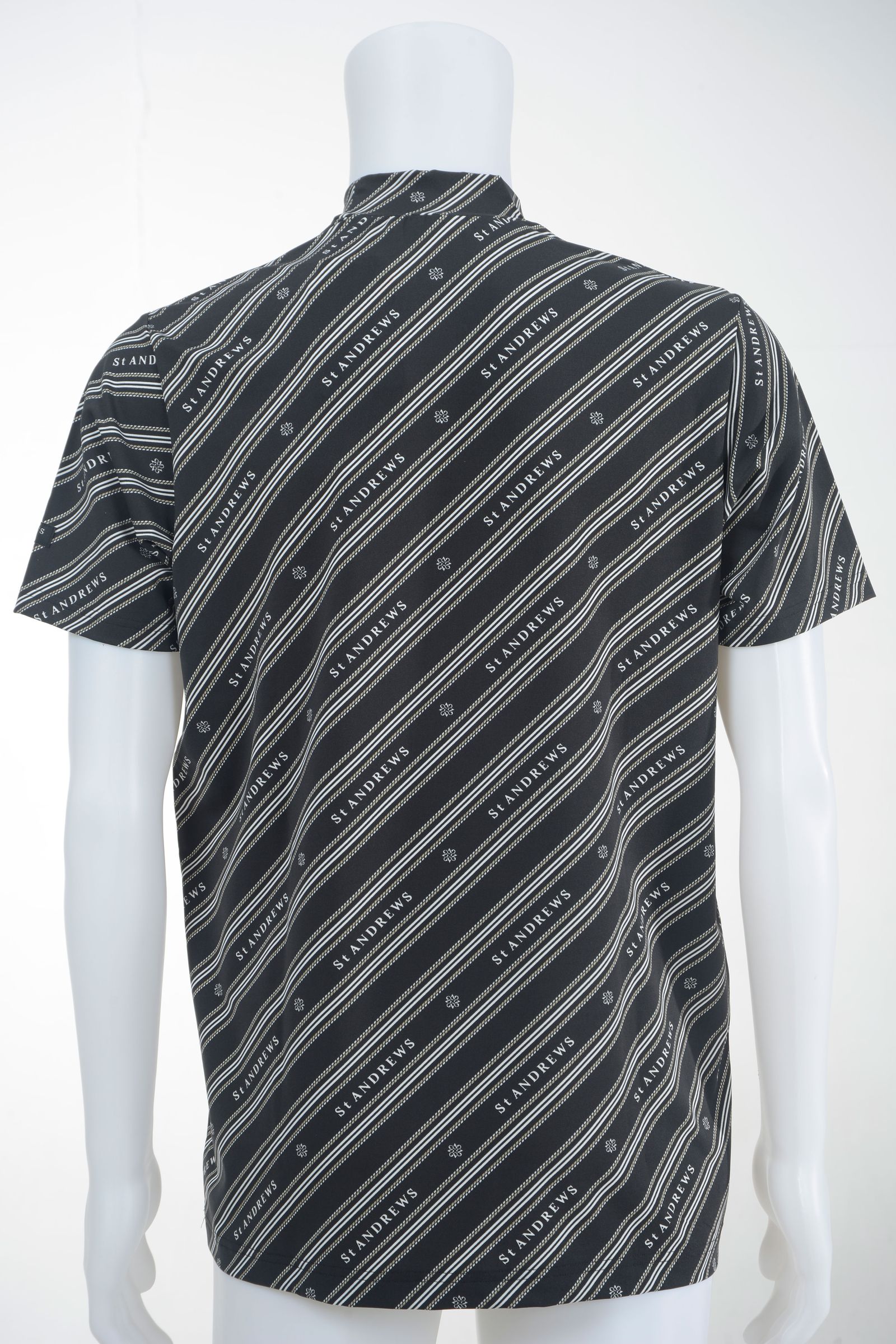 STAバイアス ストライププリント ベア天竺 半袖 ハイネック カットソー (MENS) | モックネック Tシャツ | メンズ ゴルフウェア | BLACK ブラック (010)