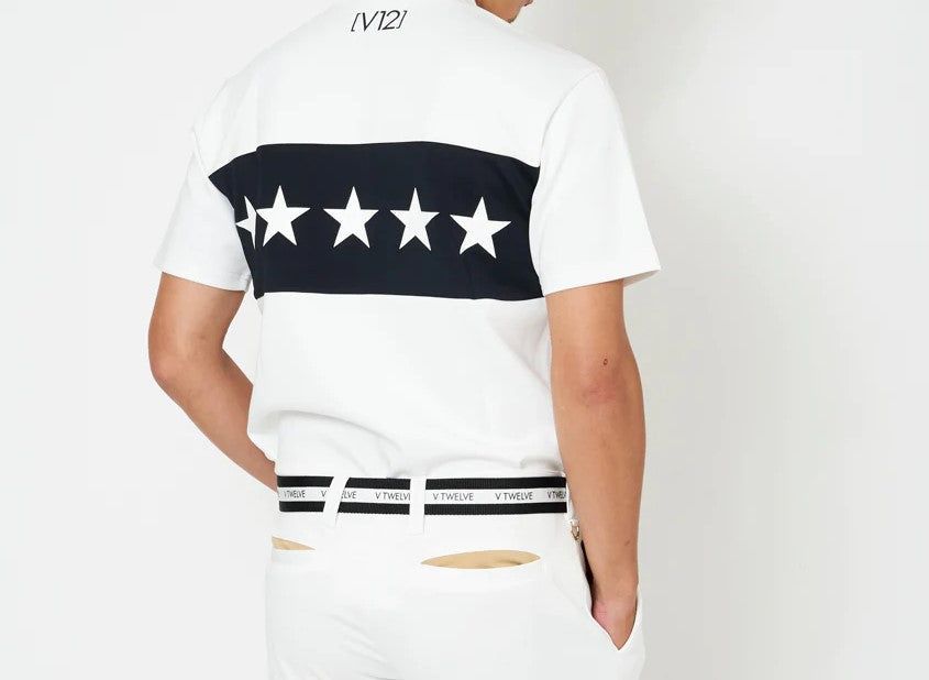 V12 ゴルフ メンズ 半袖 モックネック シャツ RIB SLEEVE STAR