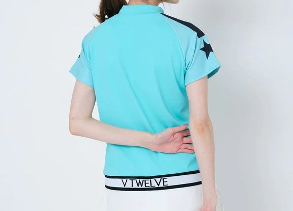 【ポイント10倍】RIB SLEEVE STAR MOCK | モックネックシャツ | ターコイズ | レディース | ゴルフウェア