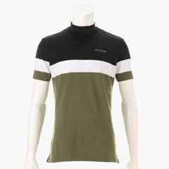 MENS PANEL STRIPE HIGH NECK | メンズ パネルストライプ ハイネック | モックネック Tシャツ ゴルフウェア | BLACK ブラック