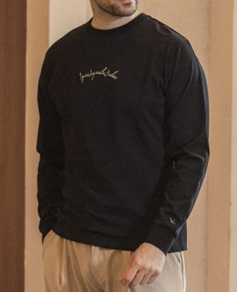 グロッシー刺繍ロングTシャツ | Tシャツ | ブラック | メンズ