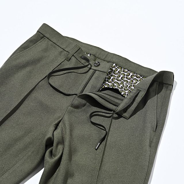 ウールライク カルゼ ストレッチ 美脚パンツ ウォッシャブル | カーキ | メンズ