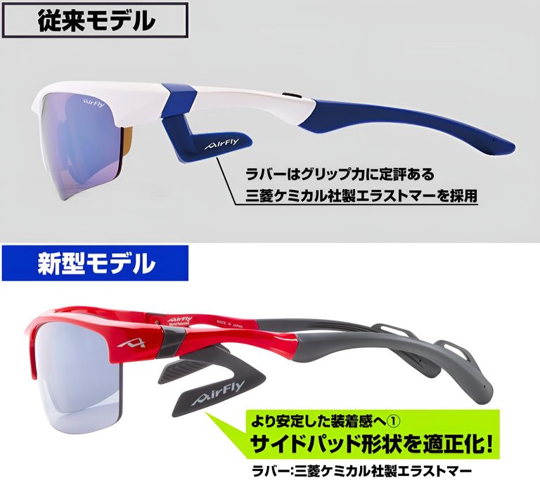 新型モデルでは滑り止めのスリットなどを随所に設定。旧モデルでは長時間での使用中に若干下がり気味だった方も新型だと問題なく長時間の装着でも下がらず快適な視界をもたらします。