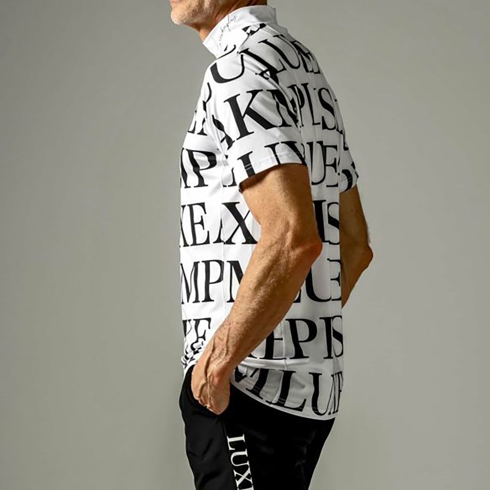 総柄ロゴモックネック半袖Tシャツ | モックネック | Tシャツ | ホワイト | メンズ | ゴルフウェア
