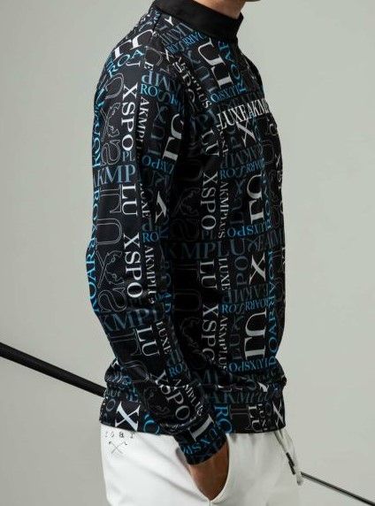 総柄ロゴモックネックTシャツ | モックネック | ブラック | メンズ | ゴルフウェア