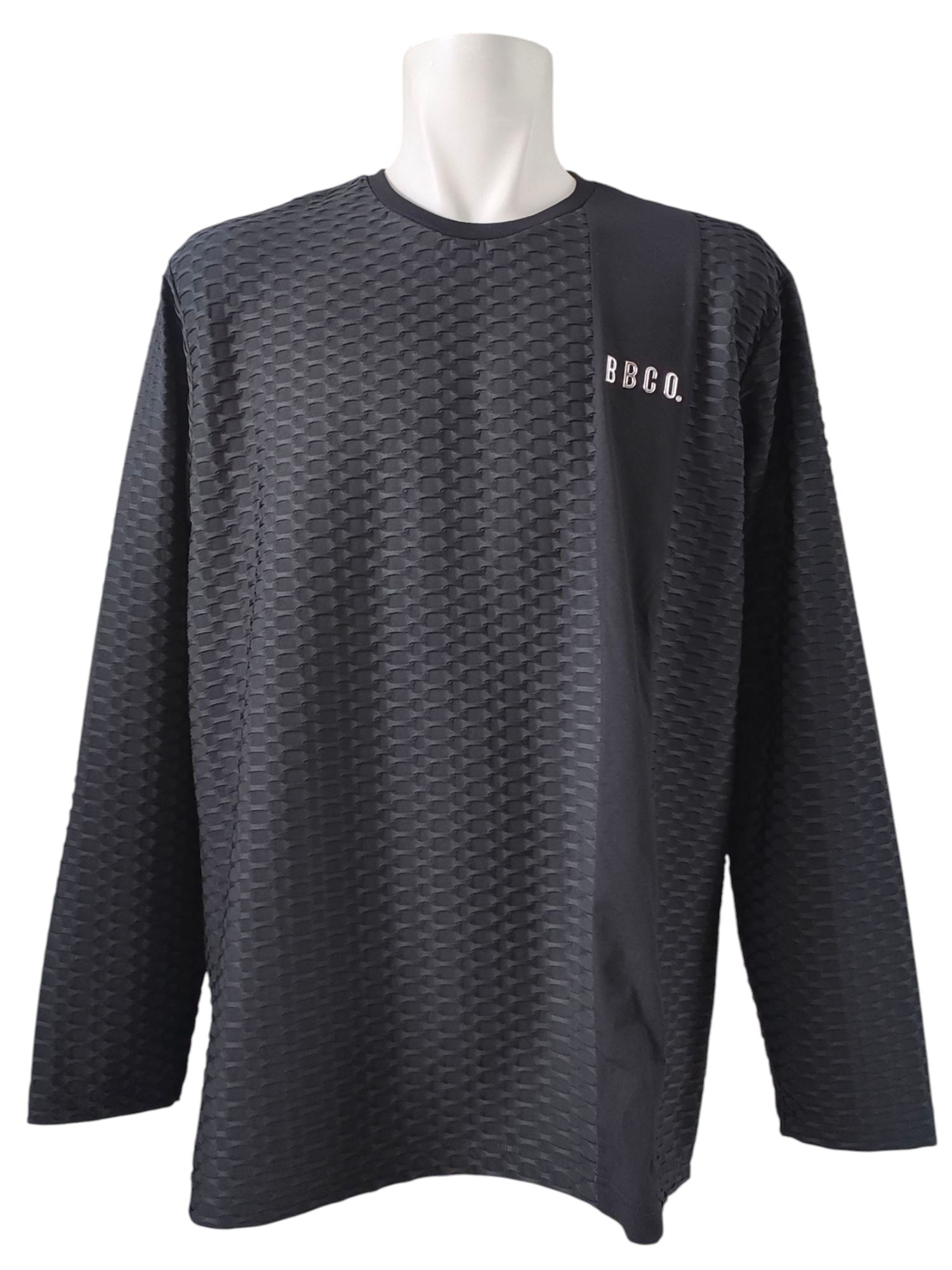 ポリエステル凹凸柄長袖Tシャツ | ブラック | メンズ