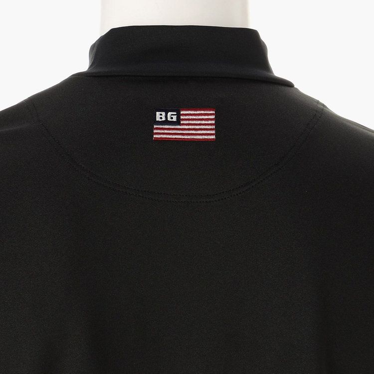 MENS PANEL STRIPE HIGH NECK | メンズ パネルストライプ ハイネック | モックネック Tシャツ ゴルフウェア | BLACK ブラック