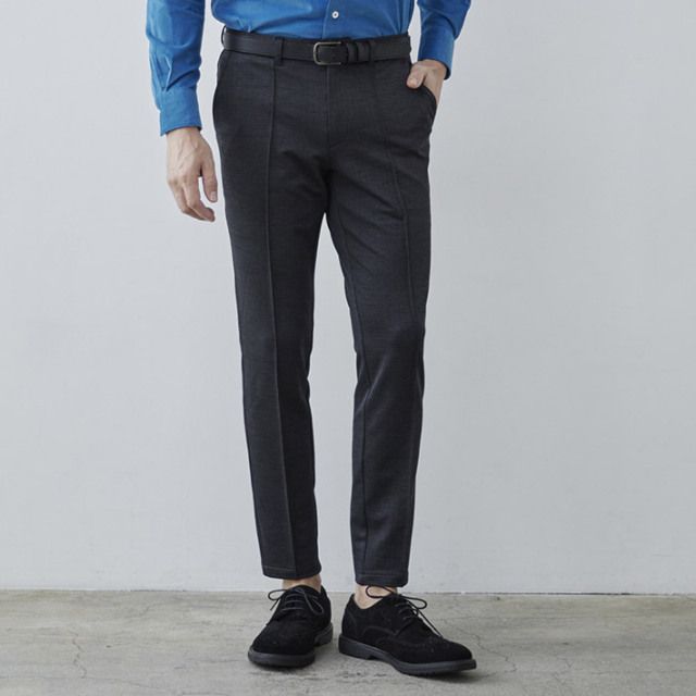 へリンボーン ジャガード ジャージ スラックス ストレッチ パンツ テーパード | ブラック | メンズ