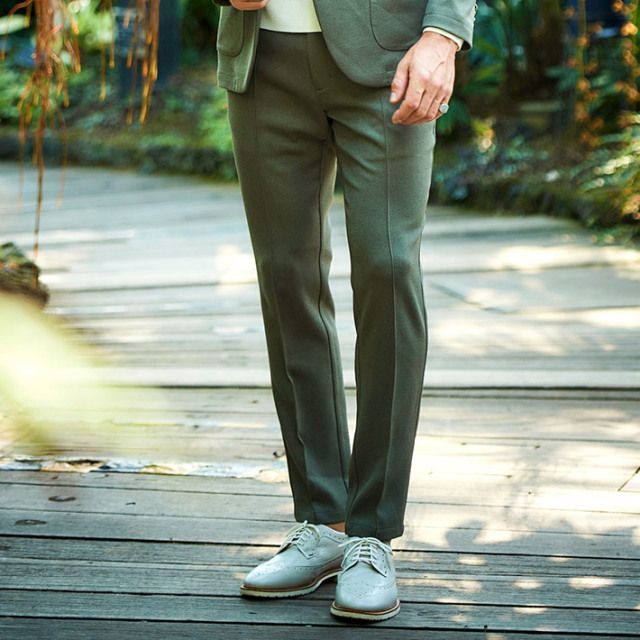 ウールライク カルゼ ストレッチ 美脚パンツ ウォッシャブル | カーキ | メンズ