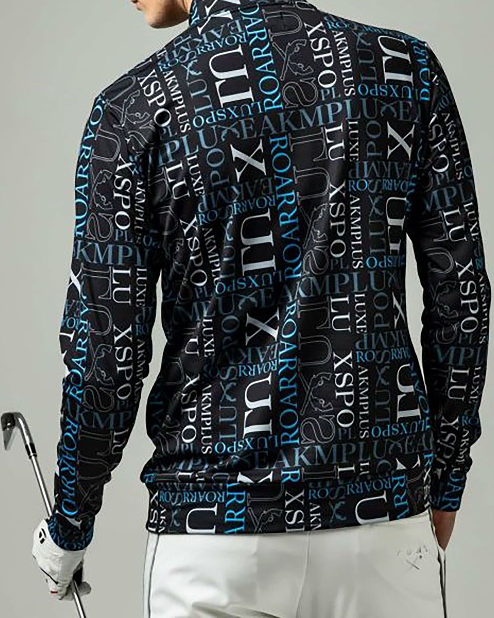総柄ロゴハーフジップモックネックTシャツ | 長袖モックネック | ブラック | メンズ | ゴルフウェア