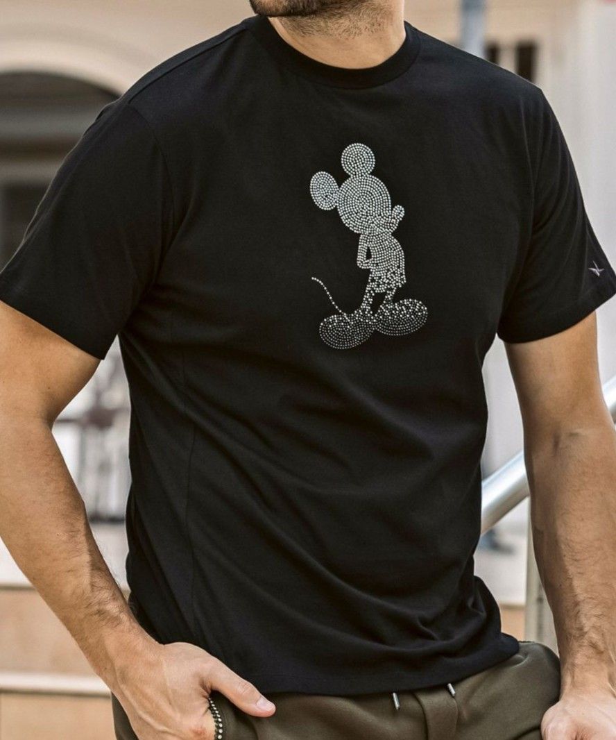 【ミッキーマウス】グラデーションラインストーン半袖Tシャツ  | Tシャツ | ブラック | メンズ |