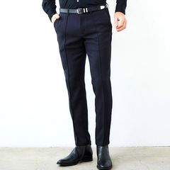 ウールライク カルゼ ストレッチ 美脚パンツ ウォッシャブル | ブラック | メンズ