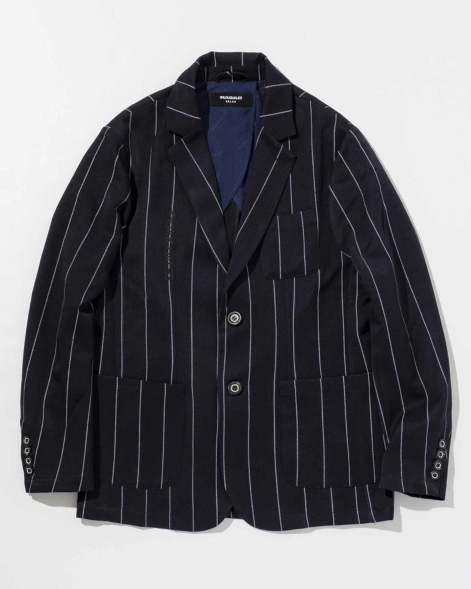 ピンストライプ ロゴ ジャケット | ストレッチ アウター | NAVY×BLACK ネイビー×ブラック