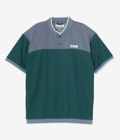 COLLAR LESS LINE POLO | ポロシャツ | グリーン×ブルーグレー | メンズ | ゴルフウェア