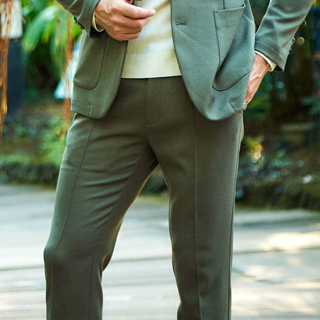 ウールライク カルゼ ストレッチ 美脚パンツ ウォッシャブル | カーキ | メンズ