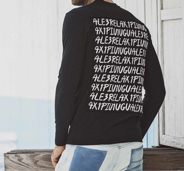 総柄バックプリントロングTシャツ | クルーネック | ブラック | メンズ