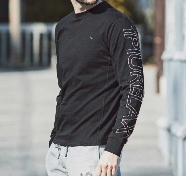ラインストーンロゴロングTシャツ | 長袖カットソー | クルーネック | ブラック | メンズ