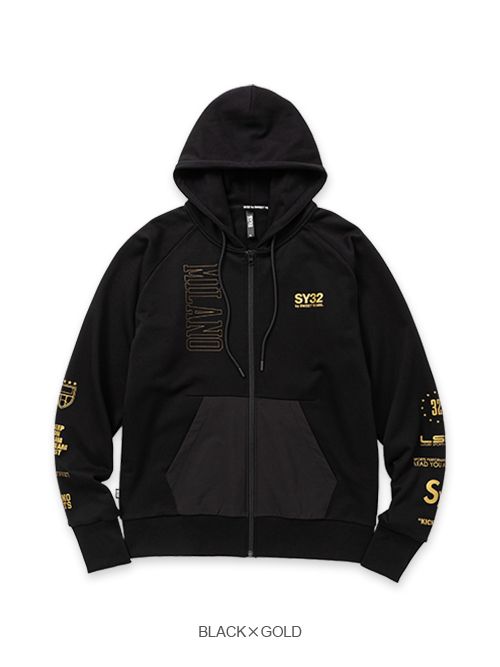 TEXTURE MIX ZIP HOODIE | ジップアップフーディ | パーカー | ブラック×ゴールド | メンズ | ゴルフウェア