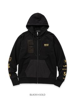 TEXTURE MIX ZIP HOODIE | ジップアップフーディ | パーカー | ブラック×ゴールド | メンズ | ゴルフウェア