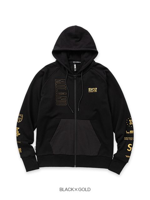 TEXTURE MIX ZIP HOODIE | ジップアップフーディ | パーカー | ブラック×ゴールド | メンズ | ゴルフウェア