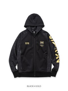 DOUBLE KNIT EMBOSS CAMO SHIELD LOGO ZIP HOODIE | パーカー | ブラック＆ゴールド | メンズ | ゴルフウェア