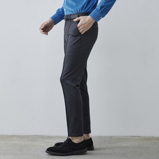 へリンボーン ジャガード ジャージ スラックス ストレッチ パンツ テーパード | ブラック | メンズ