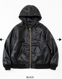 FAKE LEATHER ZIP HOODIE | パーカー | ブラック | メンズ | ゴルフウェア