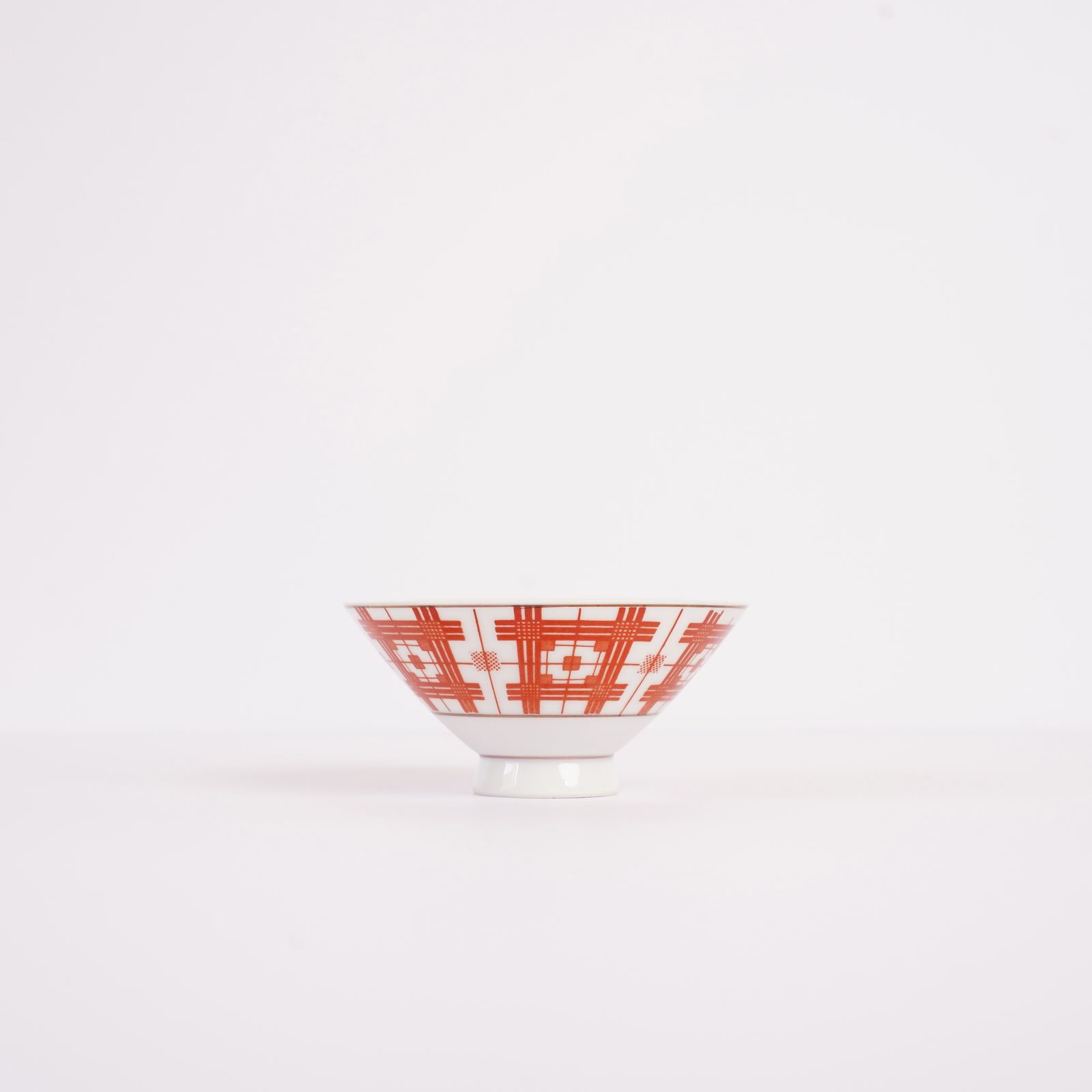 朱色の絣 (かすり) 模様 ご飯茶碗 3個セット
