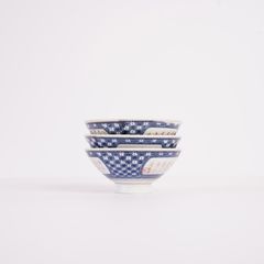 花菱の祥瑞 (しょんずい) と漢詩 ご飯茶碗 3個セット