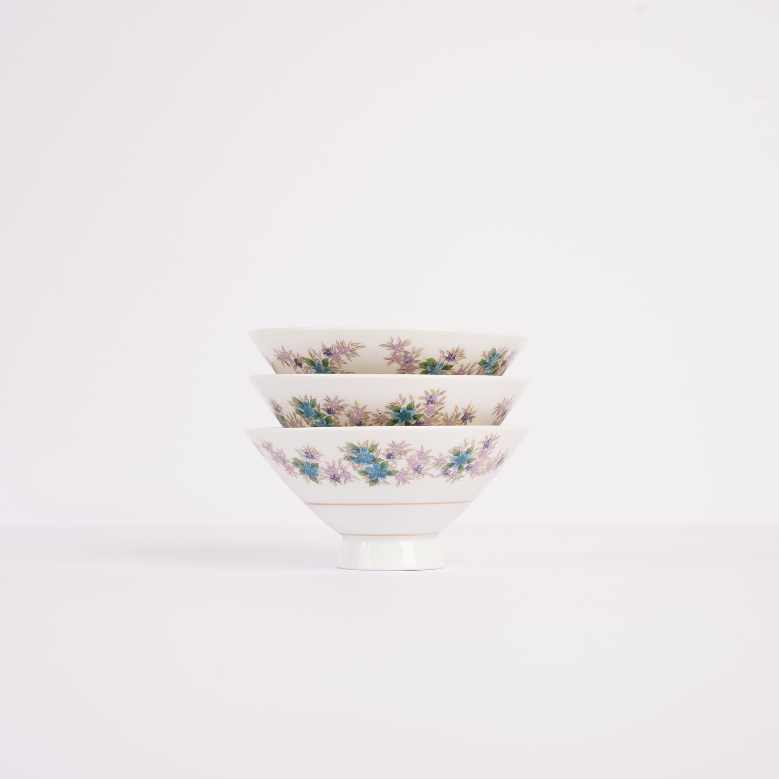 桜色と水色の小花 ご飯茶碗 3個セット