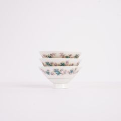 桜色と水色の小花 ご飯茶碗 3個セット