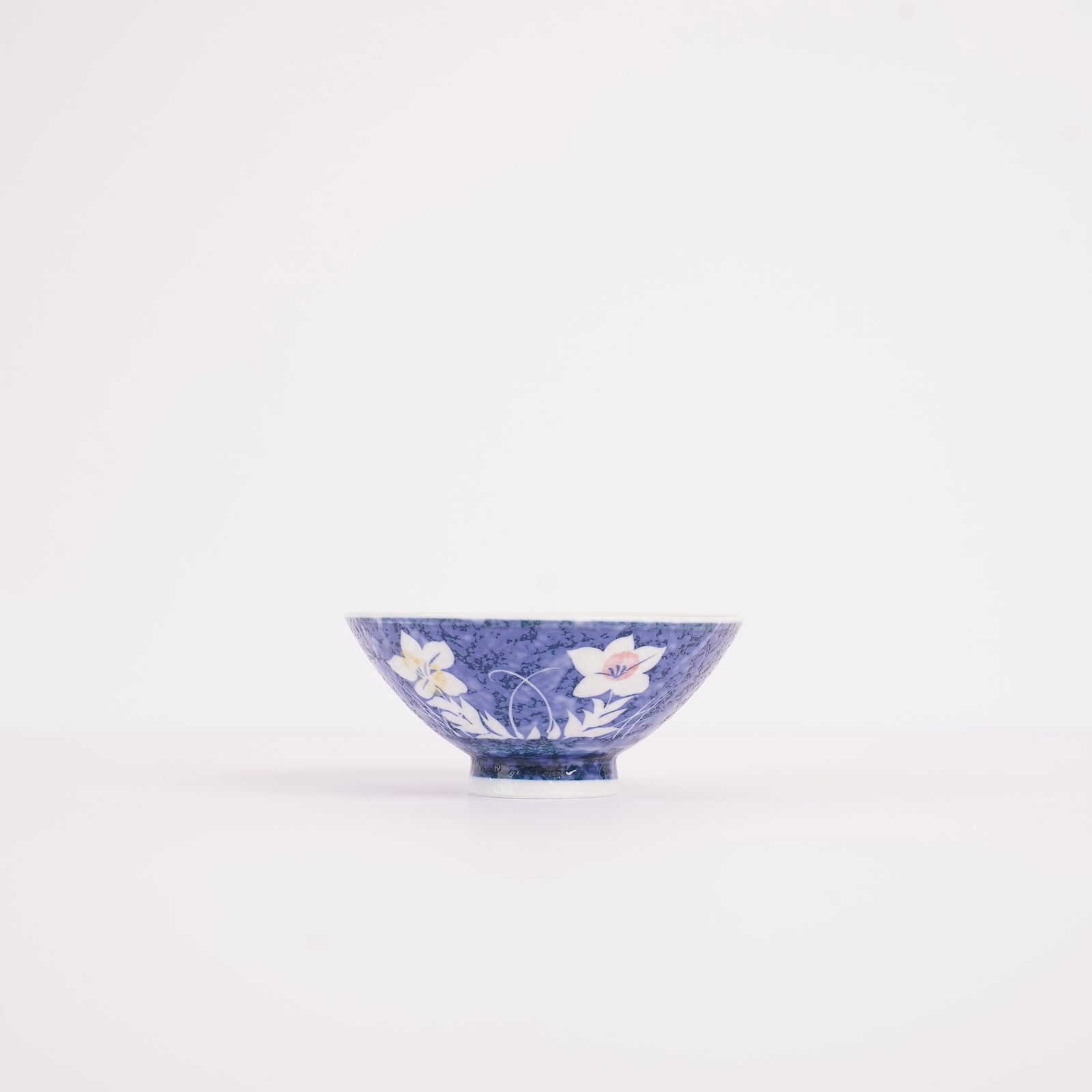 藍色に白の桔梗 ご飯茶碗 3個セット