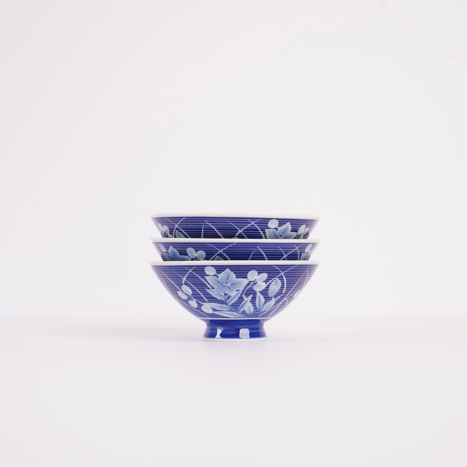 藍色の桔梗 ご飯茶碗 3個セット