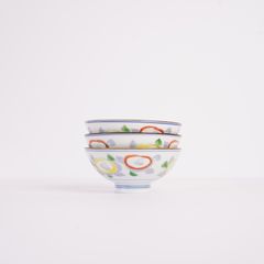 朱色と黄色の椿 ご飯茶碗 3個セット