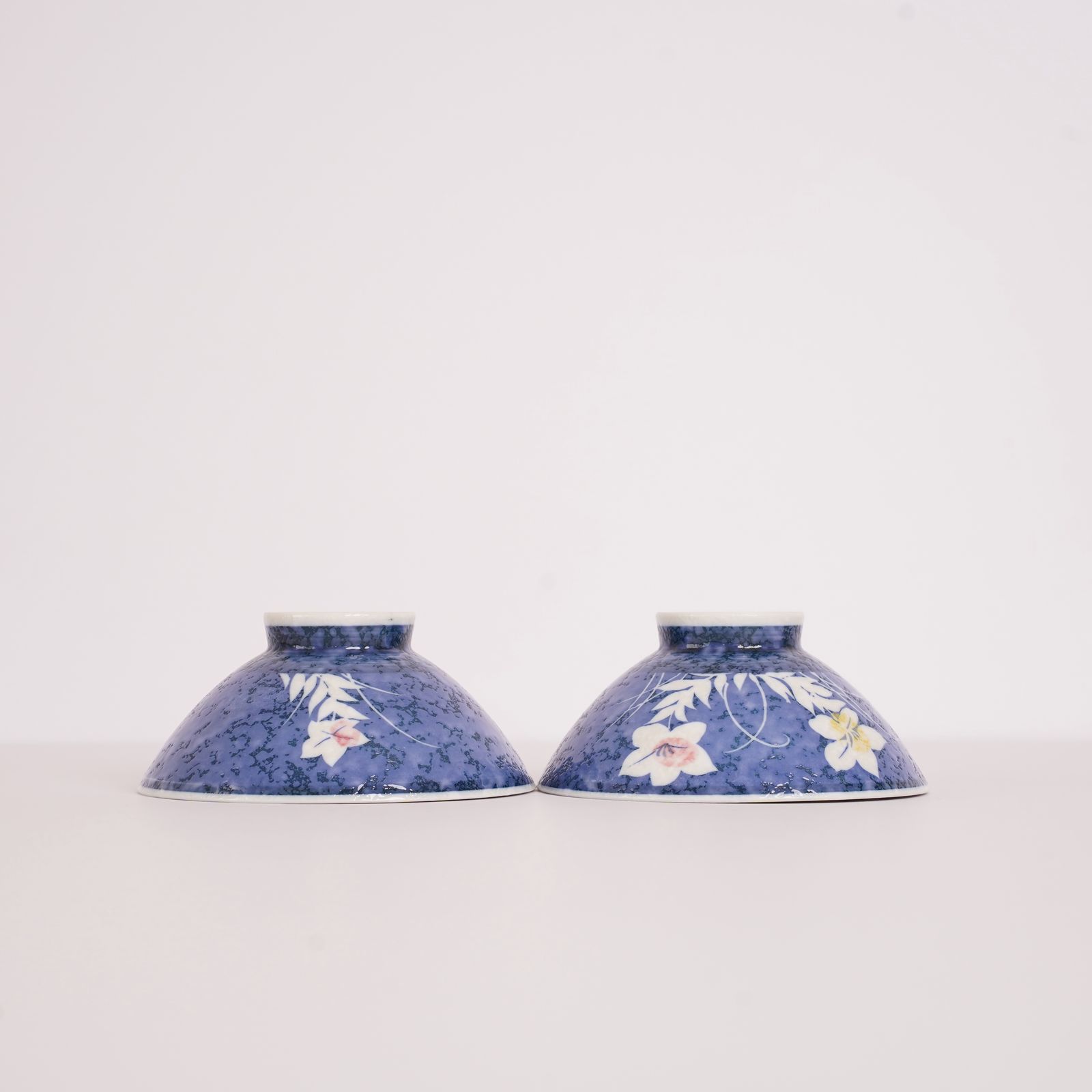 藍色に白の桔梗 ご飯茶碗 3個セット