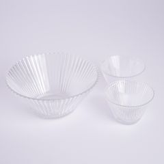 ガラスの器 リブ模様 そうめん 3点セット