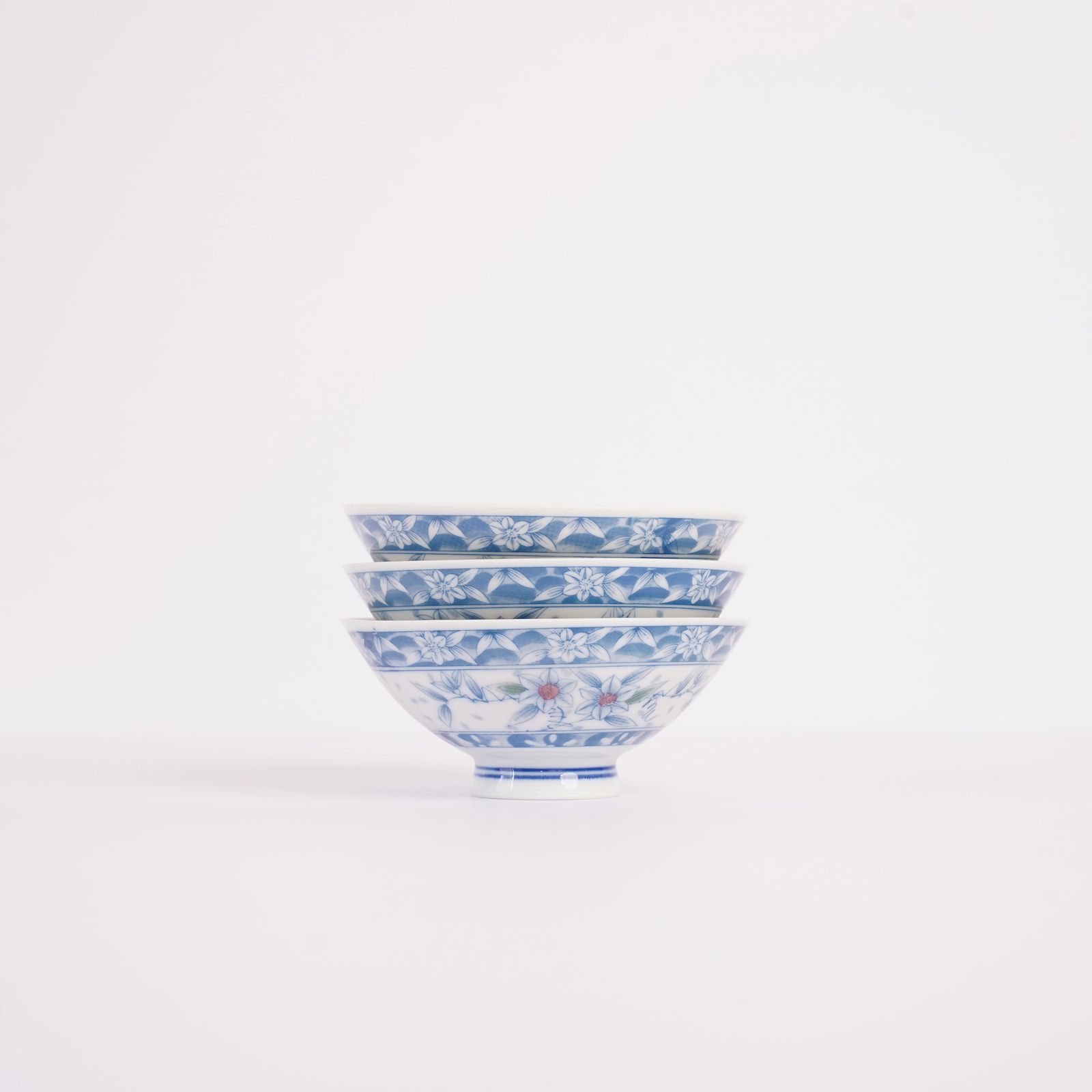 藍色のテッセン柄 ご飯茶碗 3個セット