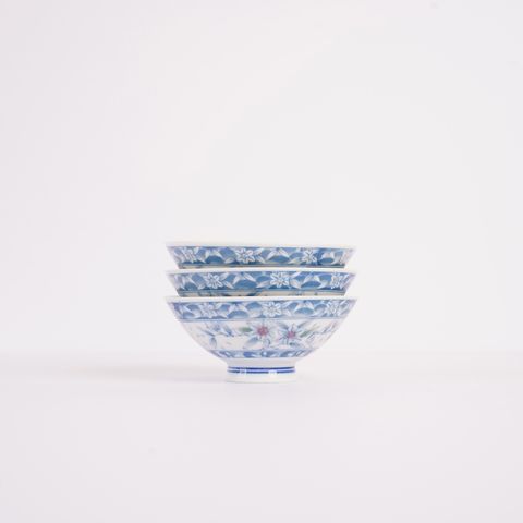 藍色のテッセン柄 ご飯茶碗 3個セット